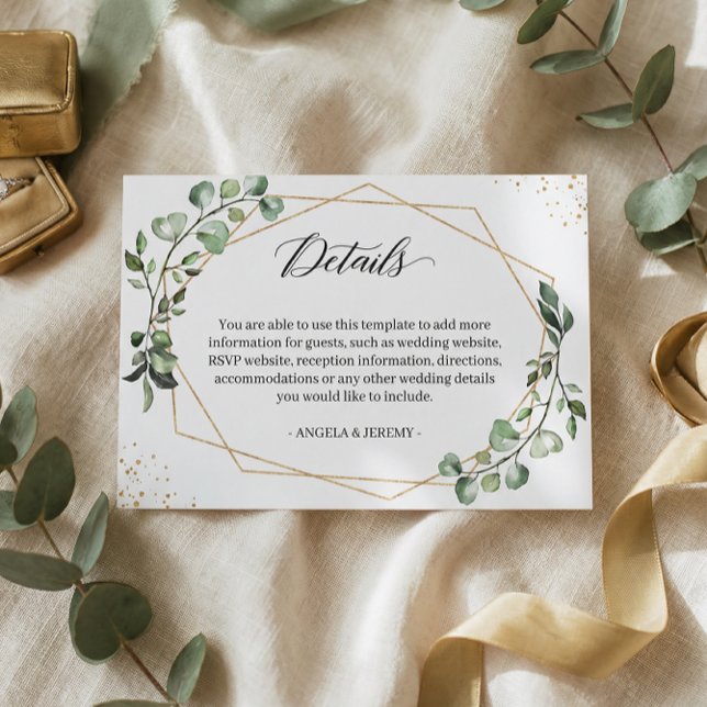 Eucalyptus Greenery Geometric Wedding Details Enclosure Card (Creator Uploaded)