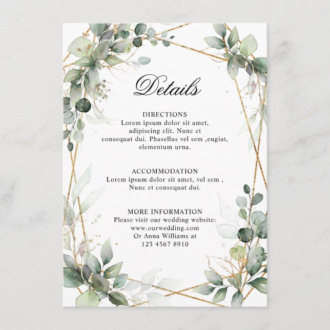 Eucalyptus Greenery Geometric Wedding Details Enclosure Card (Front)