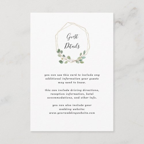 Eucalyptus Greenery  Geometric Wedding Details Enclosure Card