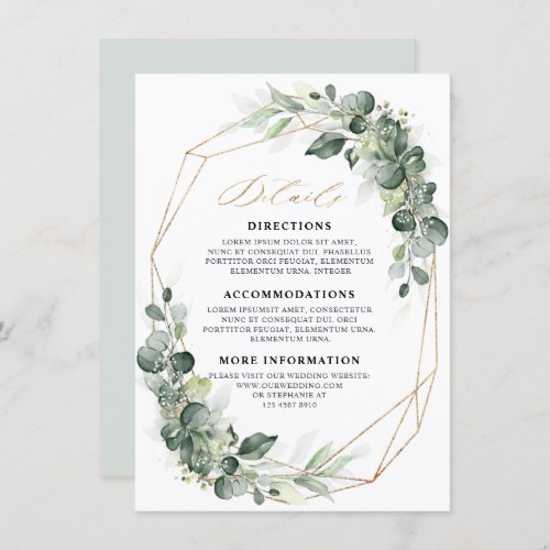 Eucalyptus Greenery Geometric Wedding Details Enclosure Card