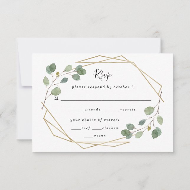 Eucalyptus Greenery Geometric Wedding Meal Choice RSVP Card (Front)