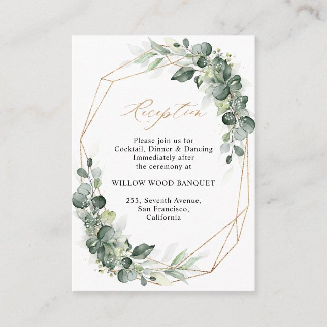 Eucalyptus Greenery Geometric Wedding Reception Enclosure Card (Front)