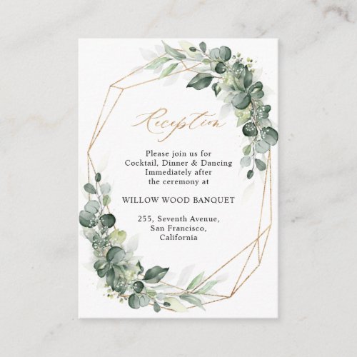 Eucalyptus Greenery Geometric Wedding Reception Enclosure Card