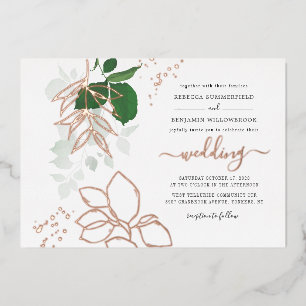 Eucalyptus Greenery Geometric Wedding Rose Gold Foil Invitation