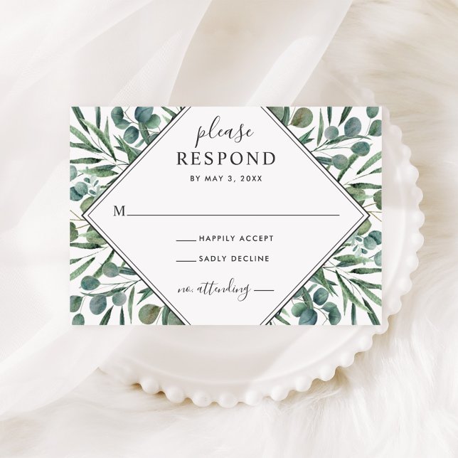 Eucalyptus Greenery Geometric Wedding RSVP Card (Creator Uploaded)