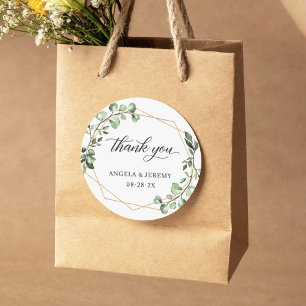 Eucalyptus Greenery Geometric Wedding Thank You Classic Round Sticker