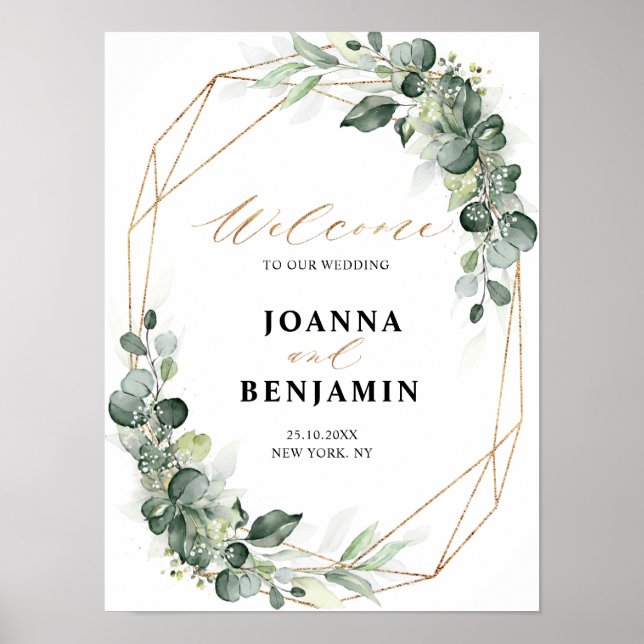 Eucalyptus Greenery Geometric Wedding Welcome Poster (Front)