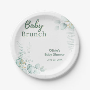 Eucalyptus Greenery Gold Baby Brunch Baby Shower Paper Plates
