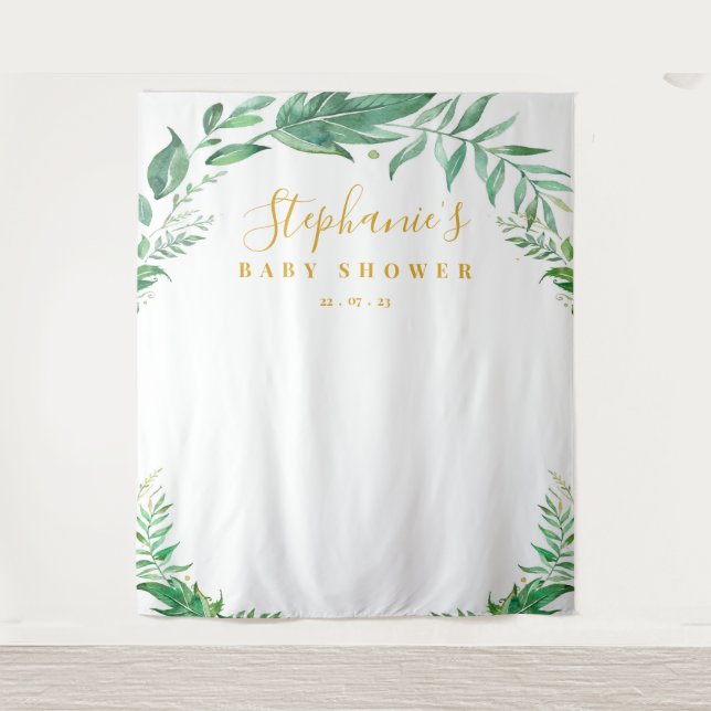 Eucalyptus Greenery Gold Baby Shower Backdrop (Front)