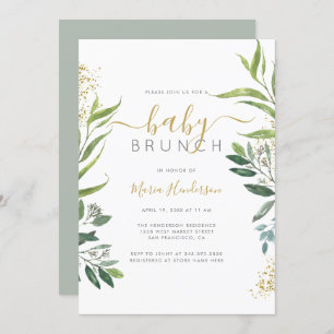 Eucalyptus Greenery & Gold Baby Shower Brunch Invitation