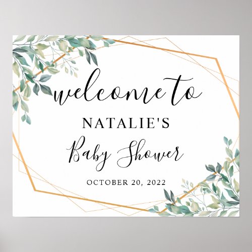 Eucalyptus Greenery Gold Baby Shower Welcome Sign