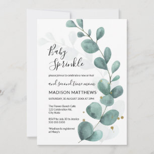 Eucalyptus Greenery & Gold Baby Sprinkle  Invitati Invitation
