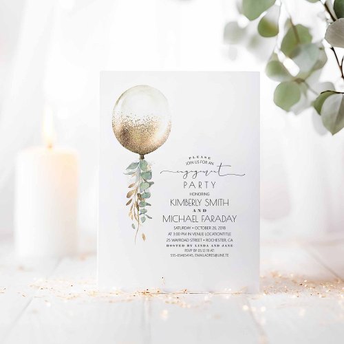 Eucalyptus Greenery Gold Balloon Engagement Party Invitation