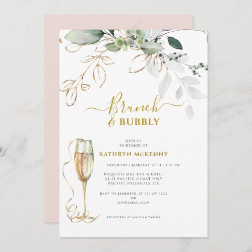 Eucalyptus Greenery Gold Blush Pink Bridal Shower Invitation