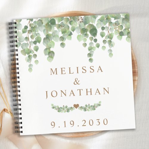 Eucalyptus Greenery Gold Budget Wedding Guestbook Notebook