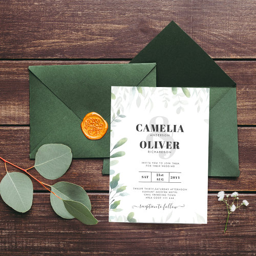 Eucalyptus Greenery Gold Budget Wedding Invitation