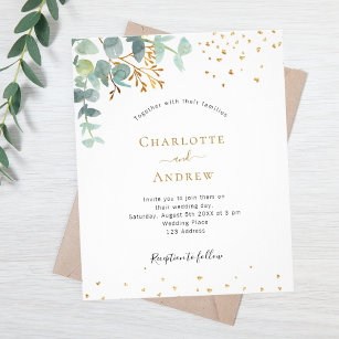 Eucalyptus greenery gold budget wedding invitation flyer