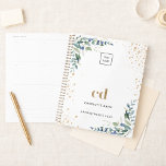 Eucalyptus greenery gold business logo 2025 planner<br><div class="desc">Eucalyptus greenery and faux gold foliage. Elegant white background. Personalize and add your business logo,  monogram initials,  name and a text.</div>