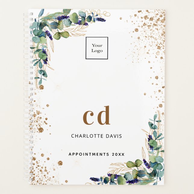 Eucalyptus greenery gold business logo 2025 planner (Front)