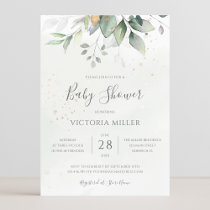Eucalyptus Greenery Gold Elegant Baby Shower Invitation