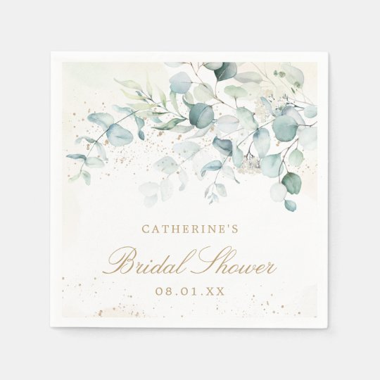 Eucalyptus Greenery Gold Elegant Bridal Shower Napkins
