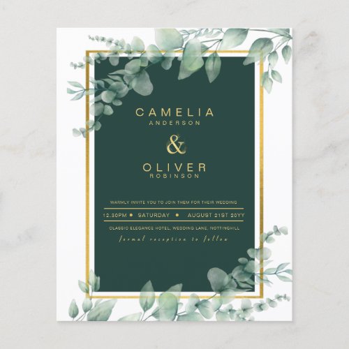 Eucalyptus Greenery Gold Emerald Wedding QR CODE F Flyer