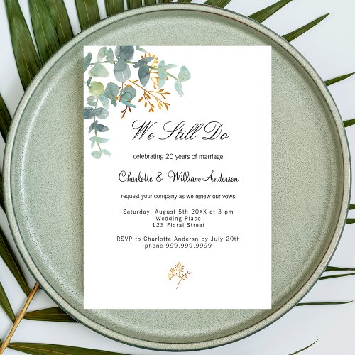 Eucalyptus greenery gold foliage simple wedding invitation postcard