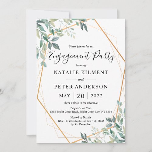 Eucalyptus Greenery Gold Frame Engagement Party Invitation