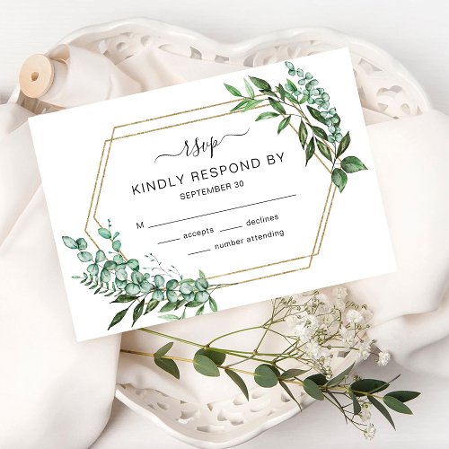 Eucalyptus Greenery Gold Frame RSVP Card