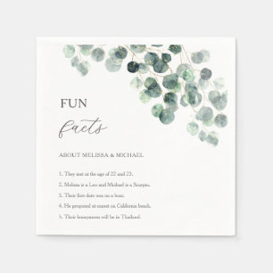 Eucalyptus Greenery Gold Fun Facts Wedding Napkins