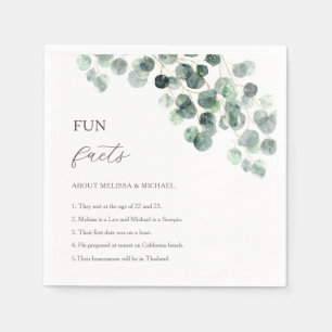 Eucalyptus Greenery Gold Fun Facts Wedding Napkins
