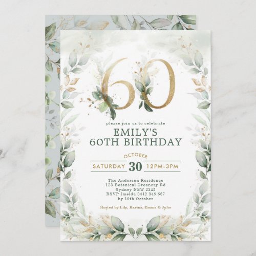 Eucalyptus Greenery Gold Garden 60th Birthday   Invitation