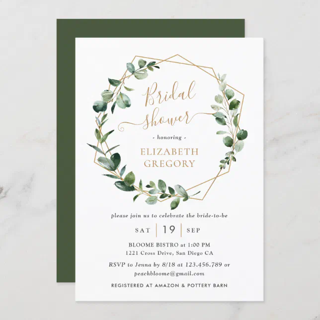 Eucalyptus Greenery Gold Geometric Bridal Shower Invitation Zazzle 2159