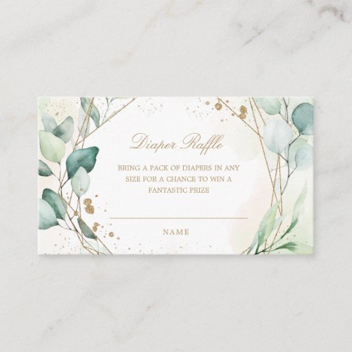 Eucalyptus Greenery Gold Geometric Diaper Raffle Enclosure Card