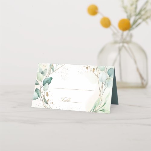 Eucalyptus Greenery Gold Geometric Elegant Wedding Place Card