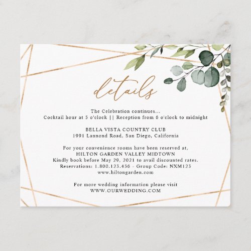 Eucalyptus Greenery Gold Geometric Wedding Details