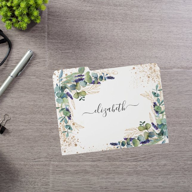 Eucalyptus greenery gold glitter monogram script file folder (Creator Uploaded)