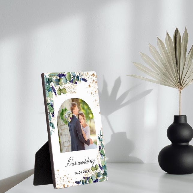 Eucalyptus greenery gold glitter photo wedding plaque (Creator Uploaded)