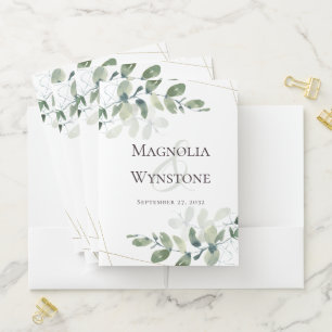 Eucalyptus Greenery Gold Glitter Wedding Pocket Folder