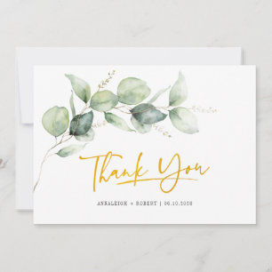 Eucalyptus Greenery Gold Hand-Lettered Wedding Thank You Card