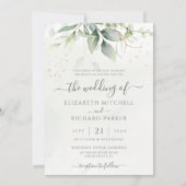 Eucalyptus Greenery Gold Leaves Botanical Wedding Invitation (Front)