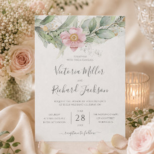 Eucalyptus Greenery Gold Leaves Botanical Wedding Invitation