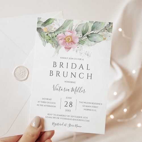 Eucalyptus Greenery Gold Leaves Bridal Brunch Invitation