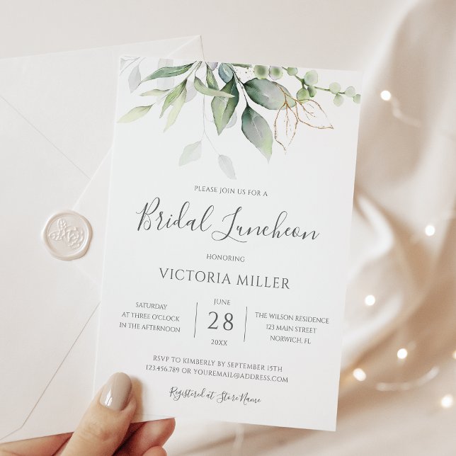 Eucalyptus Greenery Gold Leaves Bridal Luncheon Invitation (Creator Uploaded)