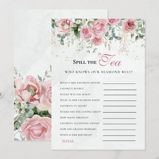 Eucalyptus Greenery Gold Leaves Bridal Shower game Invitation (Front/Back)