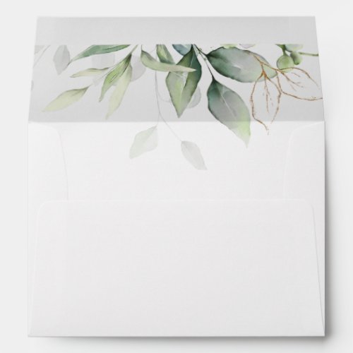 Eucalyptus Greenery Gold Leaves Elegant Envelope