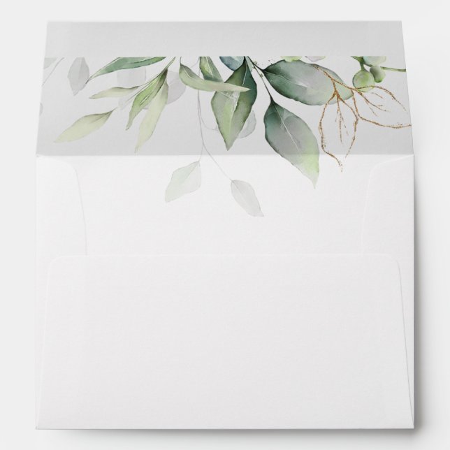 Eucalyptus Greenery Gold Leaves Elegant Envelope (Back (Bottom))