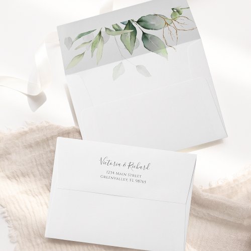 Eucalyptus Greenery Gold Leaves Elegant Envelope