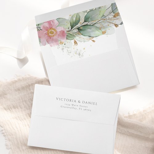 Eucalyptus Greenery Gold Leaves Elegant Envelope