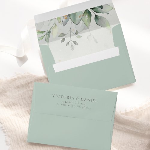 Eucalyptus Greenery Gold Leaves Elegant Envelope